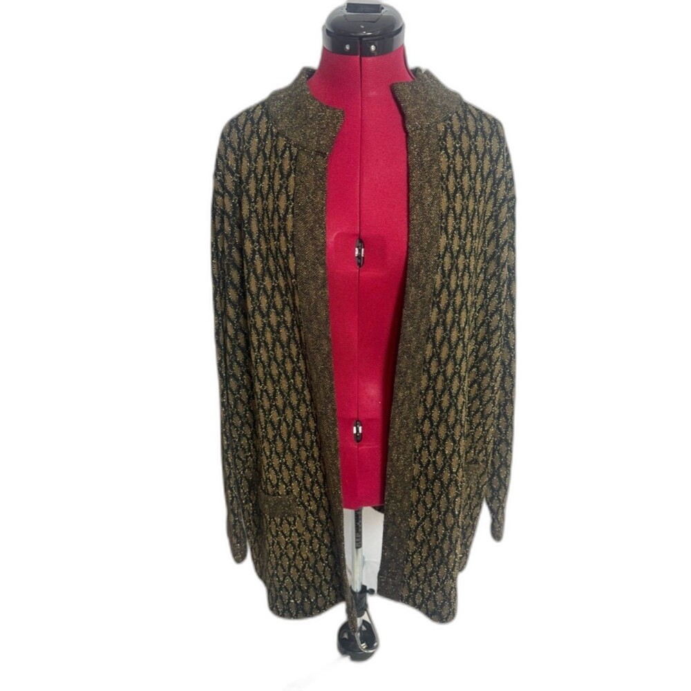 NWT Kasper Cardigan Women's Size 2X Bronze Metallic Knit Open-Front Long Sleeves